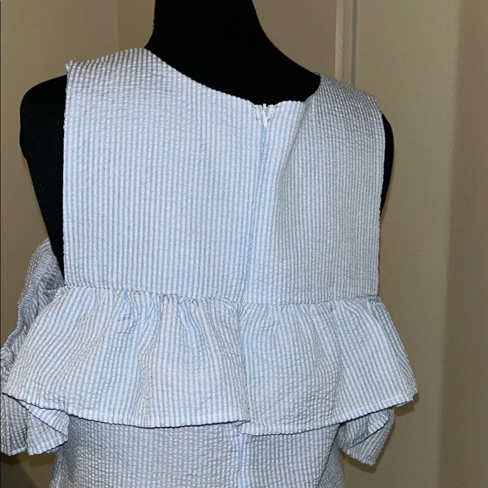 Blue Gingham Off-Shoulder Ruffle Dress - Picture 6 of 6